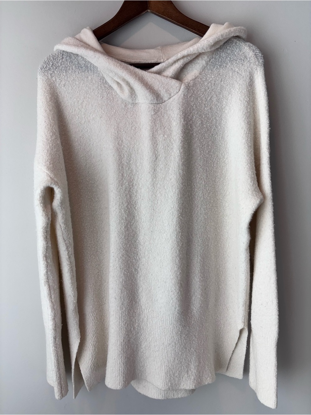 Lou & Grey Hooded Sweater Tunic Ivory Cream Cozy Knit Side Slit Women’s M